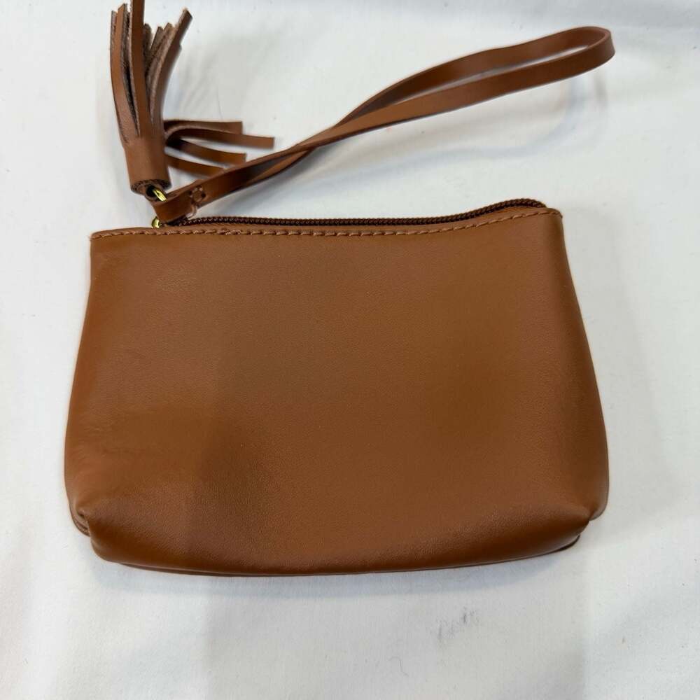 Joy & Iman Brown Leather Wristlet Pouch with Tassel